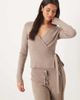 GINA TRICOT Gina Tricot long sleeve v neck fine knit wrap cardigan in beige melange-Brown - 1