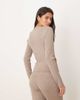GINA TRICOT Gina Tricot long sleeve v neck fine knit wrap cardigan in beige melange-Brown - 4