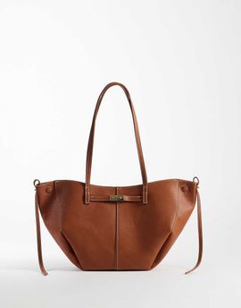 GINA TRICOT Gina Tricot long strap midi bag with belt buckle detail in camel-Brown