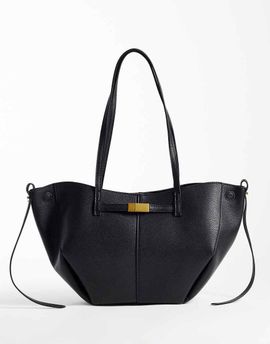 GINA TRICOT Gina Tricot long strap tote bag with gold buckle detail in black