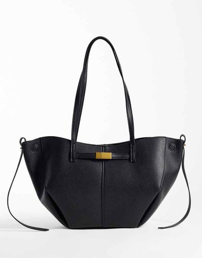 GINA TRICOT Gina Tricot long strap tote bag with gold buckle detail in black