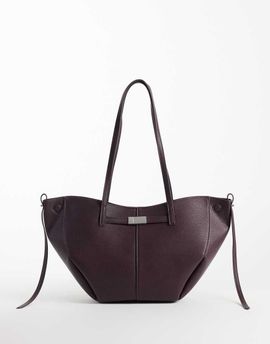 GINA TRICOT Gina Tricot long strap tote bag with gold buckle detail in burgundy-Red