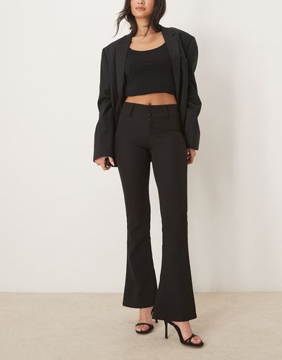 GINA TRICOT Gina Tricot low rise flare leg stretch pants in black