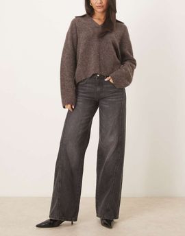 GINA TRICOT Gina Tricot low waist wide leg front seaming jeans in off black