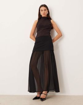 GINA TRICOT Gina Tricot mesh pleated maxi skirt in black
