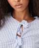 GINA TRICOT Gina Tricot mid short sleeve bow tie front blouse in light blue and white gingham-Multi - 3
