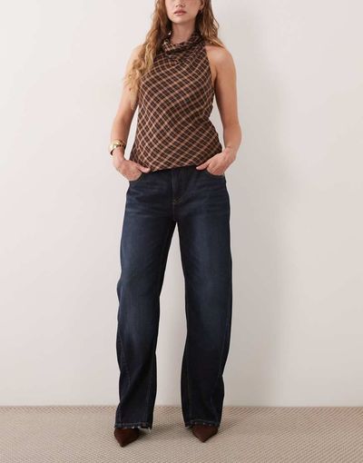 GINA TRICOT Gina Tricot mid waist barrel jeans in rinse wash blue