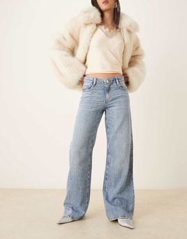 GINA TRICOT Gina Tricot mid waist embellished jeans in midwash blue