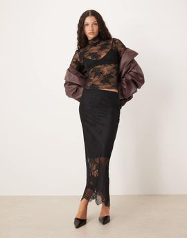 GINA TRICOT Gina Tricot midi skirt with lace insert in black