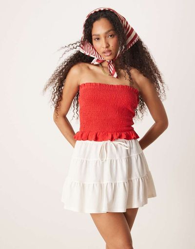 GINA TRICOT Gina Tricot mini ruffle flippy skirt in cream-White