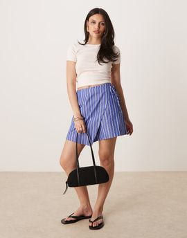 GINA TRICOT Gina Tricot mini wrap skirt in blue and white stripe