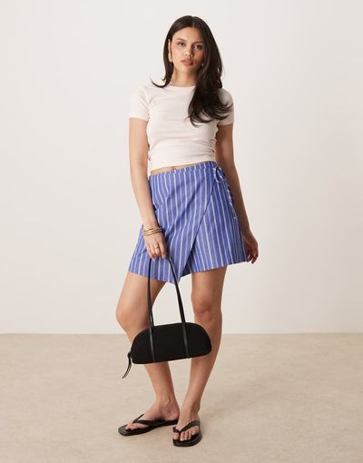 GINA TRICOT Gina Tricot mini wrap skirt in blue and white stripe