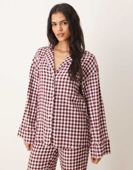 GINA TRICOT Gina Tricot mix and match flannel pajama long sleeve shirt in red and white gingham plaid