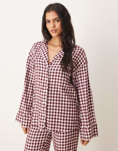 GINA TRICOT Gina Tricot mix and match flannel pajama long sleeve shirt in red and white gingham plaid