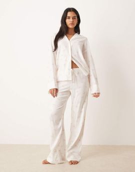 GINA TRICOT Gina Tricot mix and match flannel pajama pants in white with pink bows print