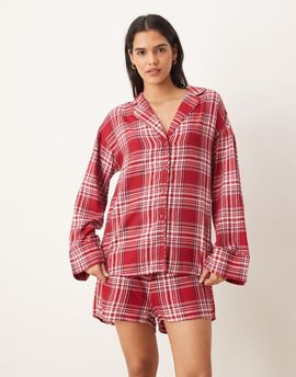 GINA TRICOT Gina Tricot mix and match flannel pajama shirt in red plaid