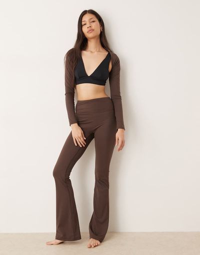 GINA TRICOT Gina Tricot mix and match flare yoga leggings in dark brown