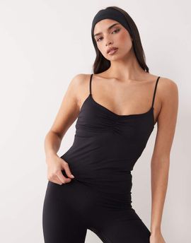 GINA TRICOT Gina Tricot mix and match soft ruched yoga tank top in black
