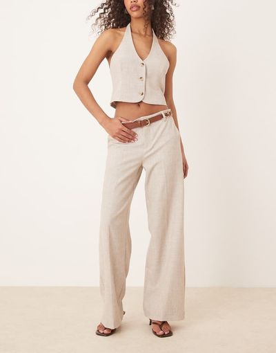 GINA TRICOT Gina Tricot mix and match wide leg suit tailored pants in beige melange - part of a set-Neutral