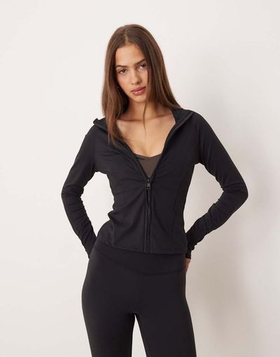 GINA TRICOT Gina Tricot mix and match yoga athletic seamless zip up jacket in black