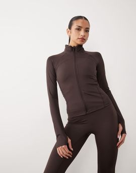 GINA TRICOT Gina Tricot mix and match zip up yoga jacket in chocolate brown
