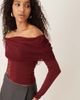 GINA TRICOT Gina Tricot off the shoulder mesh top in burgundy-Red - 2
