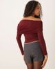 GINA TRICOT Gina Tricot off the shoulder mesh top in burgundy-Red - 4