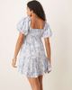 GINA TRICOT Gina Tricot puff sleeve tie front mini dress in blue floral - 2