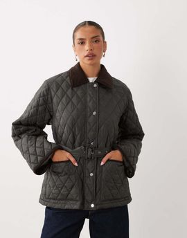GINA TRICOT Gina Tricot quilted belted jacket in dark green