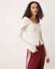 GINA TRICOT GINA TRICOT rib knit zip front cardigan with off the shoulder collar in cream-White - 1