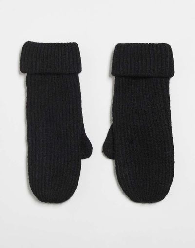 GINA TRICOT Gina Tricot ribbed mitten gloves in black