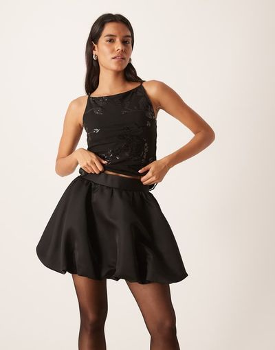 GINA TRICOT Gina Tricot satin balloon mini skirt in black
