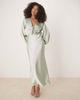 GINA TRICOT Gina Tricot satin long sleeve v neck tie front midi dress with ruched details in light green - 1