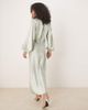 GINA TRICOT Gina Tricot satin long sleeve v neck tie front midi dress with ruched details in light green - 2