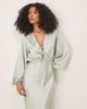 GINA TRICOT Gina Tricot satin long sleeve v neck tie front midi dress with ruched details in light green - 3