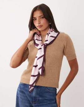 GINA TRICOT Gina Tricot satin scarf in pink & burgundy stripes-Red