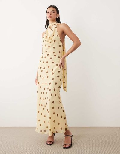 GINA TRICOT Gina Tricot scarf neck maxi dress in yellow polka dot