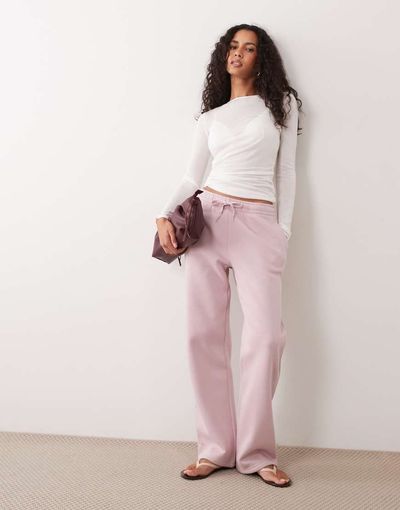 GINA TRICOT Gina Tricot set loose fit straight leg sweatpants in light mauve-pink