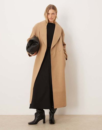 GINA TRICOT Gina Tricot shawl collar long midi coat in black-Neutral