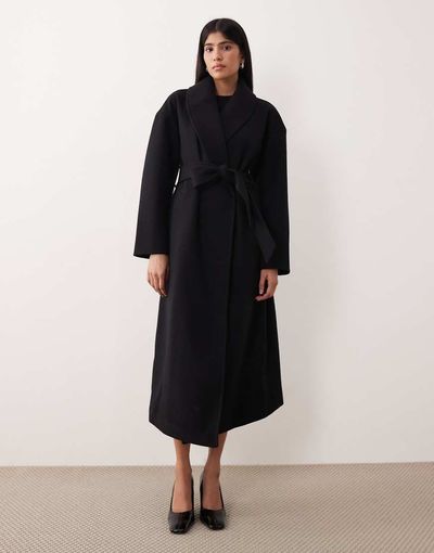 GINA TRICOT Gina Tricot shawl collar long midi coat in black