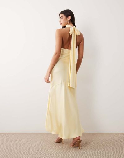 GINA TRICOT Gina Tricot shawl halterneck maxi dress in butter yellow