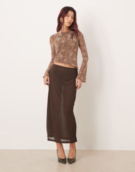 GINA TRICOT Gina Tricot sheer midi skirt in brown