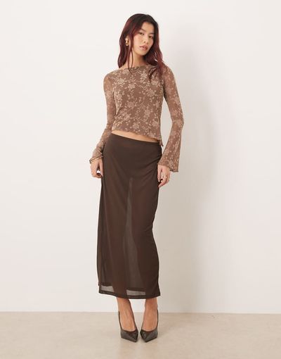 GINA TRICOT Gina Tricot sheer midi skirt in brown