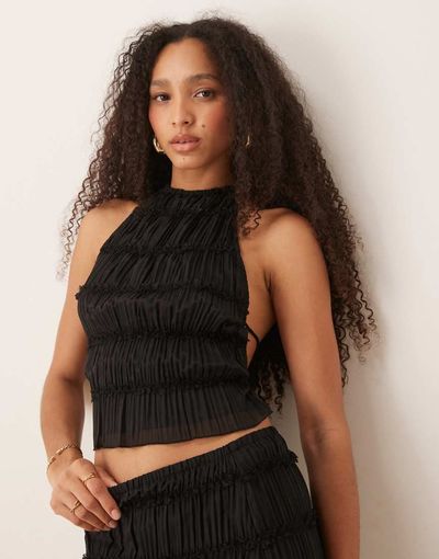 GINA TRICOT Gina Tricot shirred halterneck top in black - part of a set
