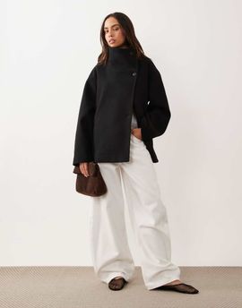 GINA TRICOT Gina Tricot short high funnel neck jacket with wool in black
