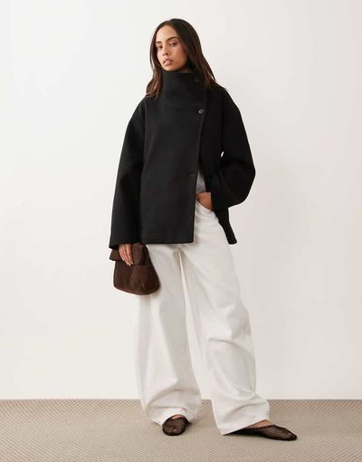 GINA TRICOT Gina Tricot short high funnel neck jacket with wool in black