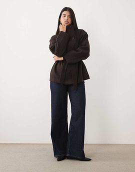 GINA TRICOT Gina Tricot short high funnel neck jacket with wool in dark brown