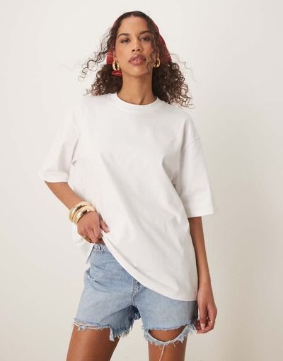 GINA TRICOT Gina Tricot short sleeve oversized t-shirt in white