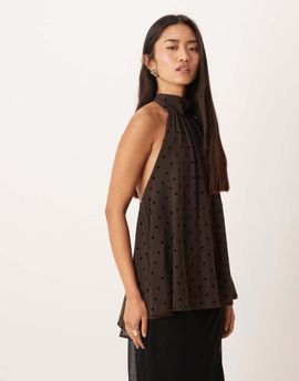 GINA TRICOT Gina Tricot sleeveless mesh scarf top in polka dot-Brown