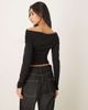 GINA TRICOT Gina Tricot slinky jersey off-shoulder long sleeve top in black - 3